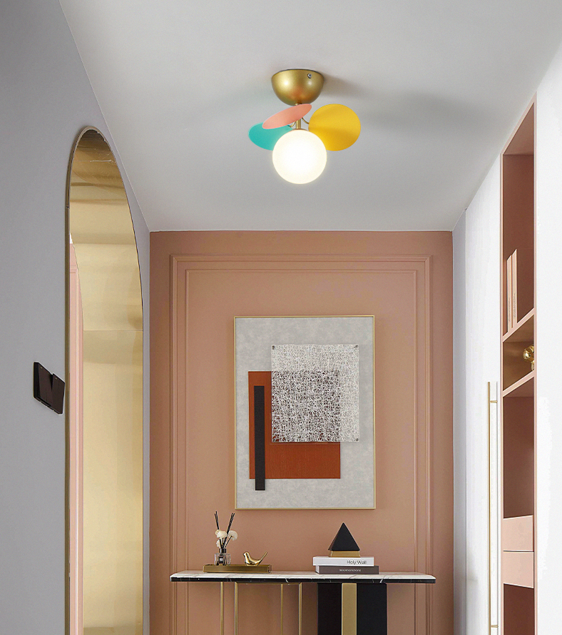 Flower Branch Metal Semi Flush Ceiling Light in Modern Simplicity Sputnik Indoor Flush Mount with Circular Opal Glass Shade