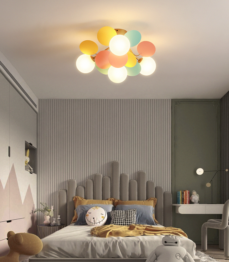 Flower Branch Metal Semi Flush Ceiling Light in Modern Simplicity Sputnik Indoor Flush Mount with Circular Opal Glass Shade
