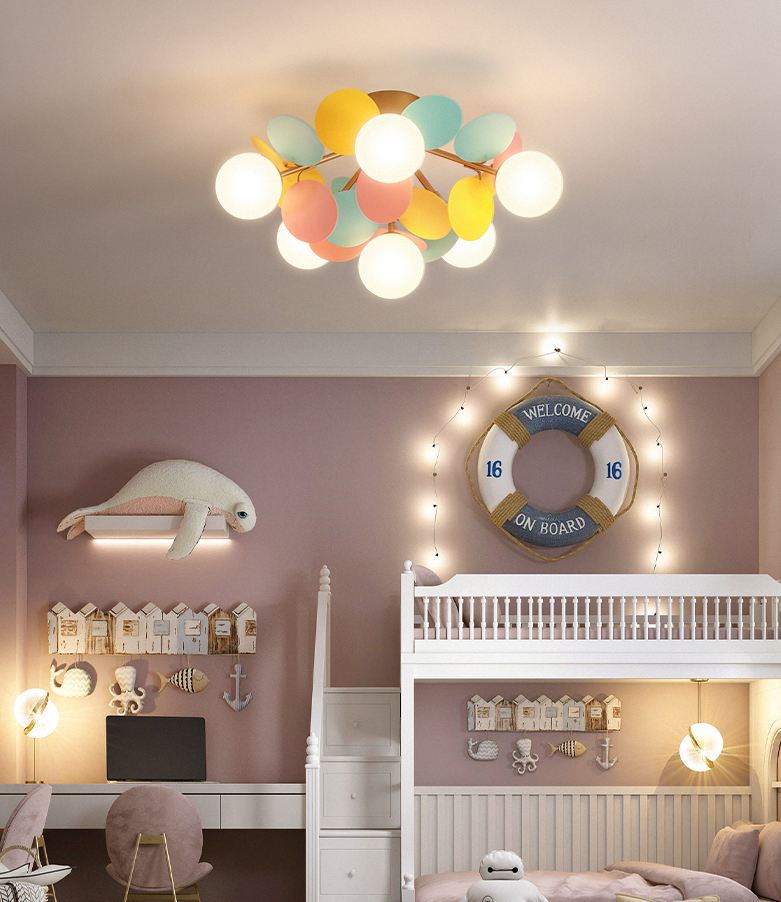 Flower Branch Metal Semi Flush Ceiling Light in Modern Simplicity Sputnik Indoor Flush Mount with Circular Opal Glass Shade