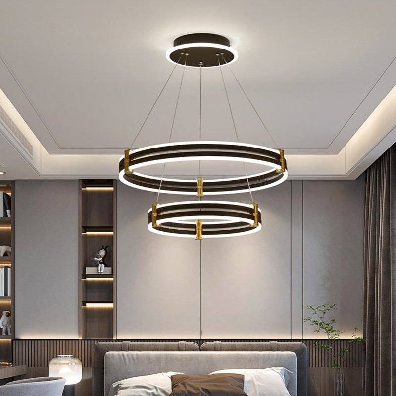 Black Tiered Round Chandelier Minimalist Acrylic LED Suspension Light for Living Room