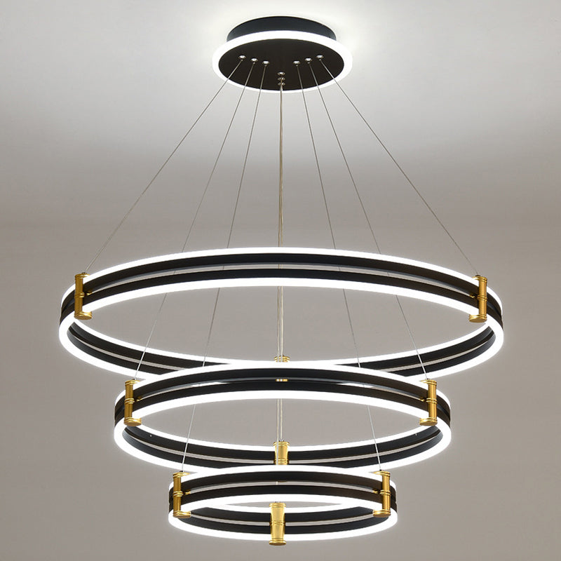 Black Tiered Round Chandelier Minimalist Acrylic LED Suspension Light for Living Room