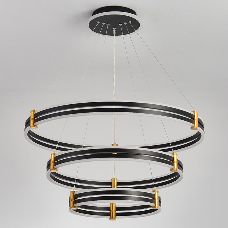 Black Tiered Round Chandelier Minimalist Acrylic LED Suspension Light for Living Room