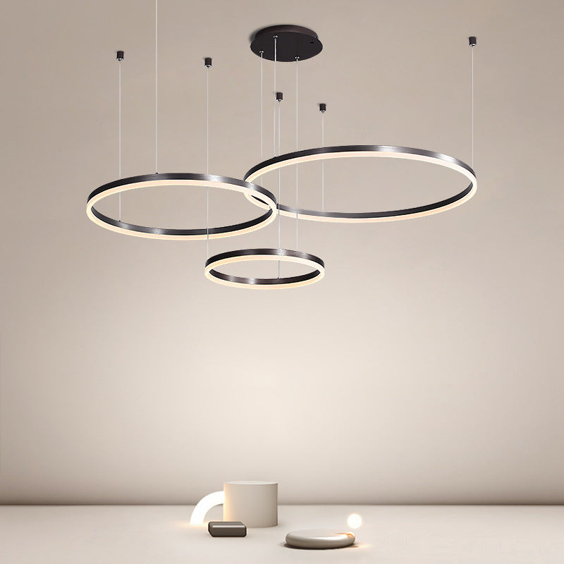 Moderne ring kroonluchter acryl hanger plafondlampen met verstelbaar hangsnoer voor woonkamer