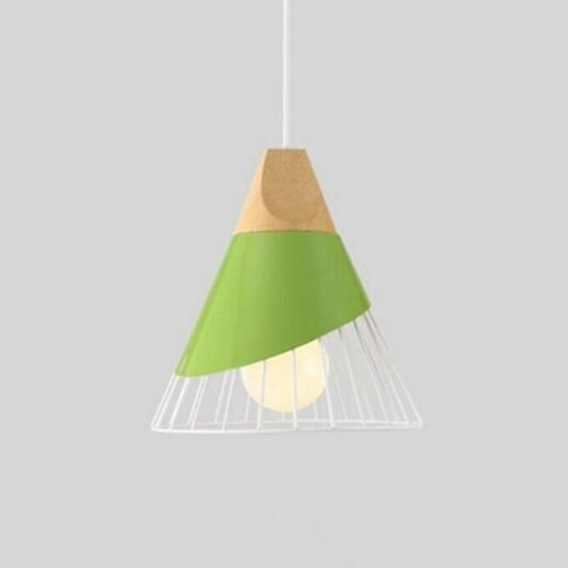 Metal Tapered Hanging Light Nordic Modern 1 Light  Restaurant Ceiling Pendant Lamp with Wooden Top