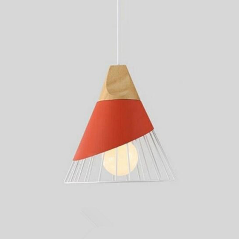 Metal Tapered Hanging Light Nordic Modern 1 Light  Restaurant Ceiling Pendant Lamp with Wooden Top