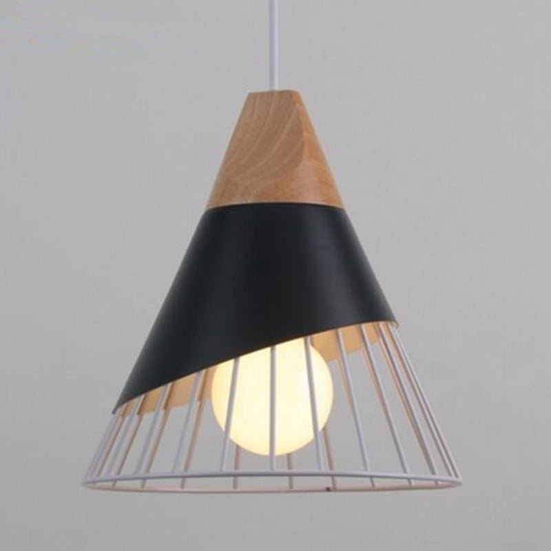 Metal Tapered Hanging Light Nordic Modern 1 Light  Restaurant Ceiling Pendant Lamp with Wooden Top