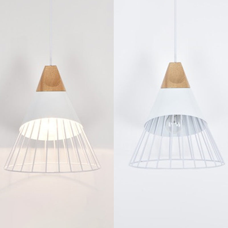 Metal Tapered Hanging Light Nordic Modern 1 Light  Restaurant Ceiling Pendant Lamp with Wooden Top