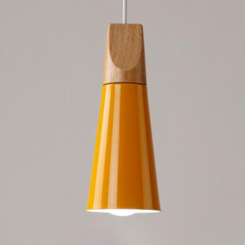 1 Light Metal Tapered  Pendant Lamp Nordic Style Wooden Top Living Room Hanging Lamp