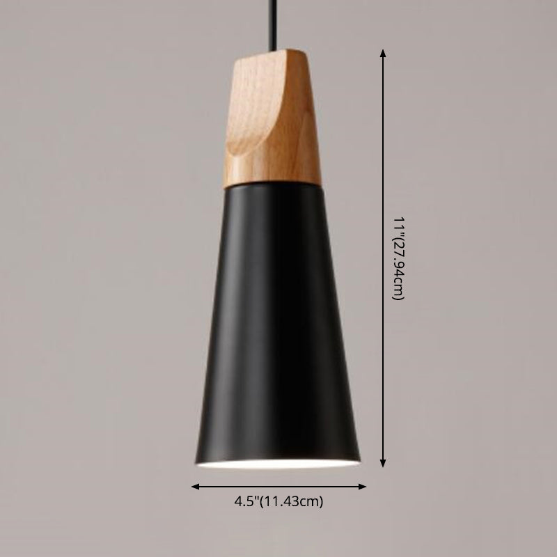 1 Light Metal Tapered  Pendant Lamp Nordic Style Wooden Top Living Room Hanging Lamp
