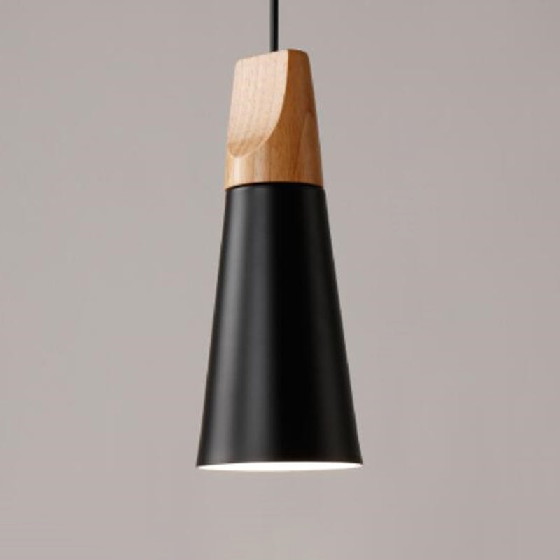1 Light Metal Tapered  Pendant Lamp Nordic Style Wooden Top Living Room Hanging Lamp
