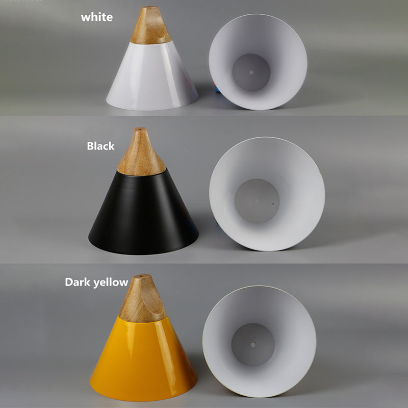 1 Light Metal Tapered  Pendant Lamp Nordic Style Wooden Top Living Room Hanging Lamp