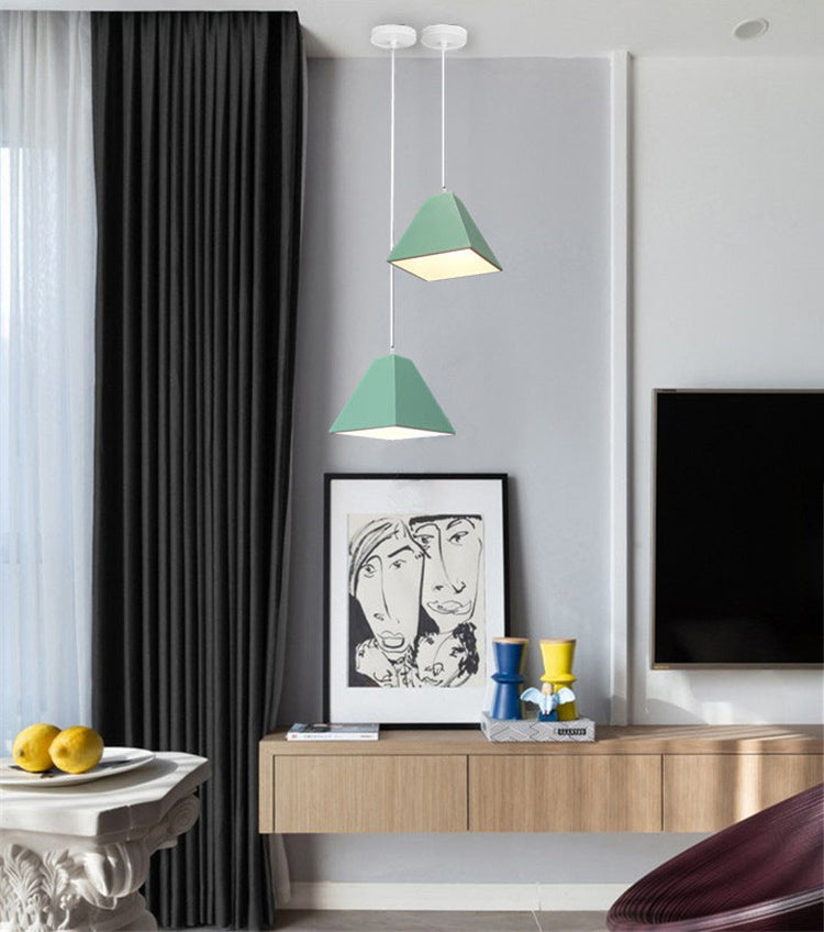 Metalen trapezoid hangend licht Noordse macaron stijl 1 lichte eetkamer tafel plafond hanglamp
