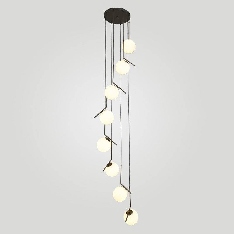 Globe Multi Light Pendant Mid-Century Modern White Glass Hanging Pendant Lights for Duplex Stairs