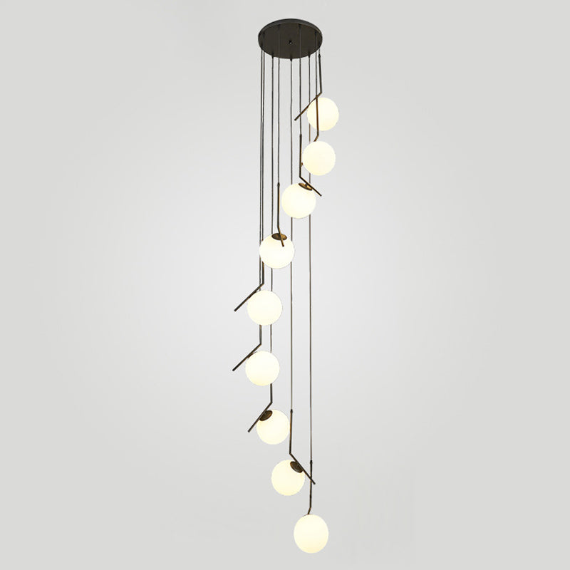 Globe Multi Light Pendant Mid-Century Modern White Glass Hanging Pendant Lights for Duplex Stairs