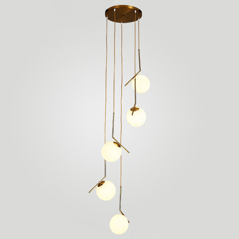 Globe Multi Light Pendant Mid-Century Modern White Glass Hanging Pendant Lights for Duplex Stairs