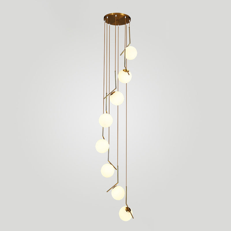 Globe Multi Light Pendant Mid-Century Modern White Glass Hanging Pendant Lights for Duplex Stairs