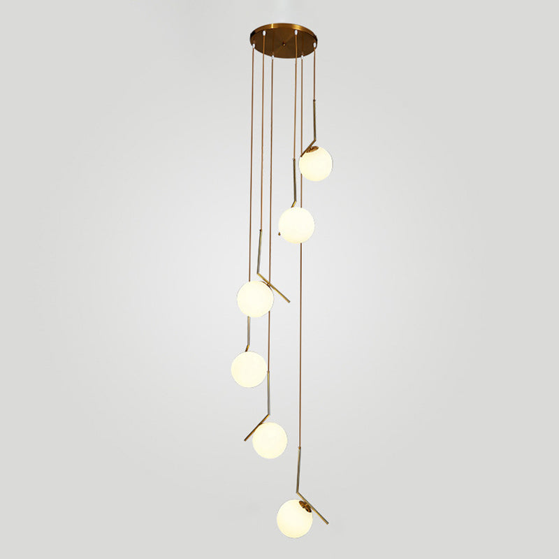 Globe Multi Light Pendant Mid-Century Modern White Glass Hanging Pendant Lights for Duplex Stairs