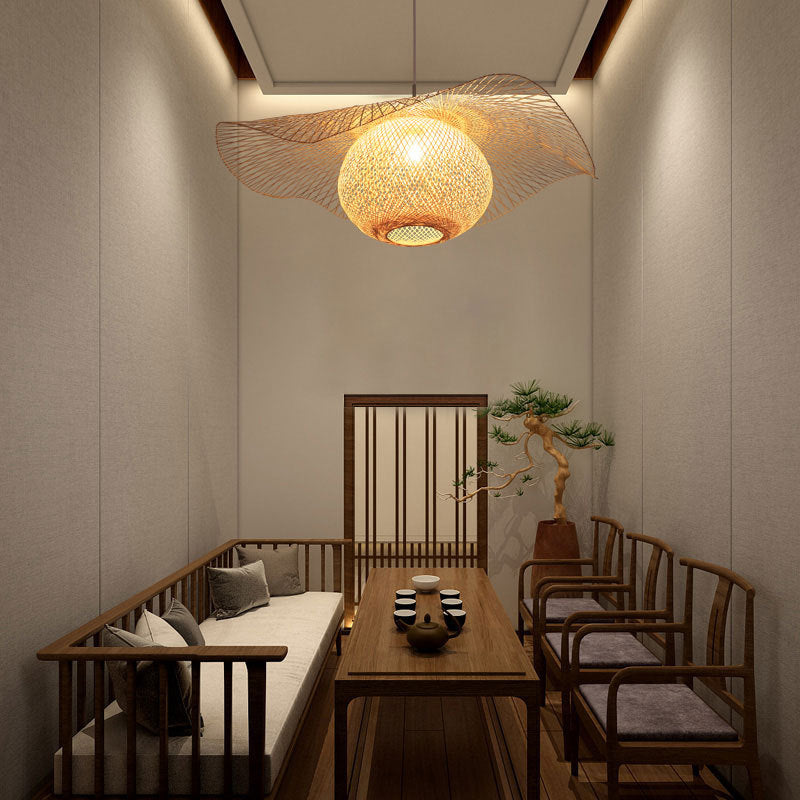 Chinese Pendant Lighting Fixtures Bamboo Hanging Light with Hanging Cord for Restaurant