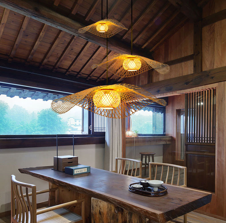 Chinese Pendant Lighting Fixtures Bamboo Hanging Light with Hanging Cord for Restaurant