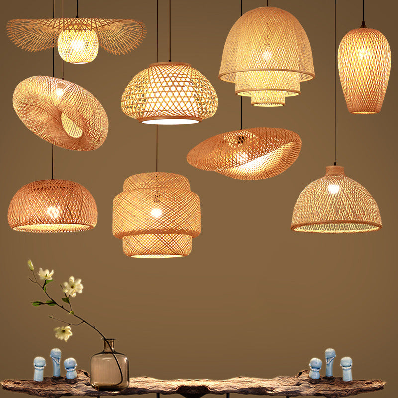 Chinese Pendant Lighting Fixtures Bamboo Hanging Light with Hanging Cord for Restaurant