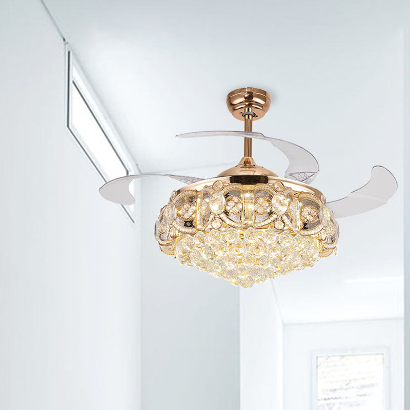 Lumo per ventola da interno a sfera di cristallo opulento conico con conversione di controllo/frequenza di controllo/frequenza di controllo/conversione della frequenza