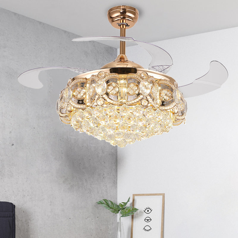 Lumo per ventola da interno a sfera di cristallo opulento conico con conversione di controllo/frequenza di controllo/frequenza di controllo/conversione della frequenza
