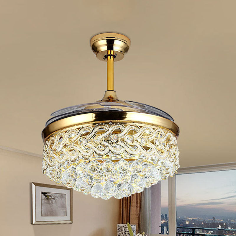 Einfache, sich verjüngte Deckenventilator Leuchte Kristallkugeln Chrom/Gold Finish LED Hanging Lampe mit Frequenzumwandlung/Fernbedienung/Wandsteuerung
