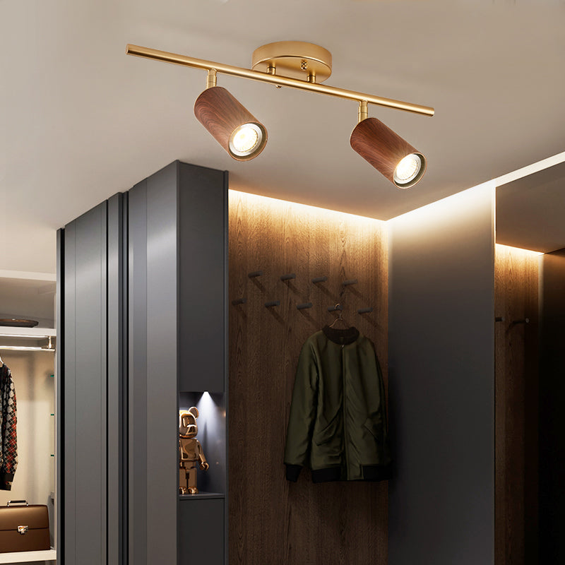 Modern Minimalist Track Lighting Fixtures New Chinese Walnut Color Household Living Room Bedroom Aisle Surface Mounted Spotlight