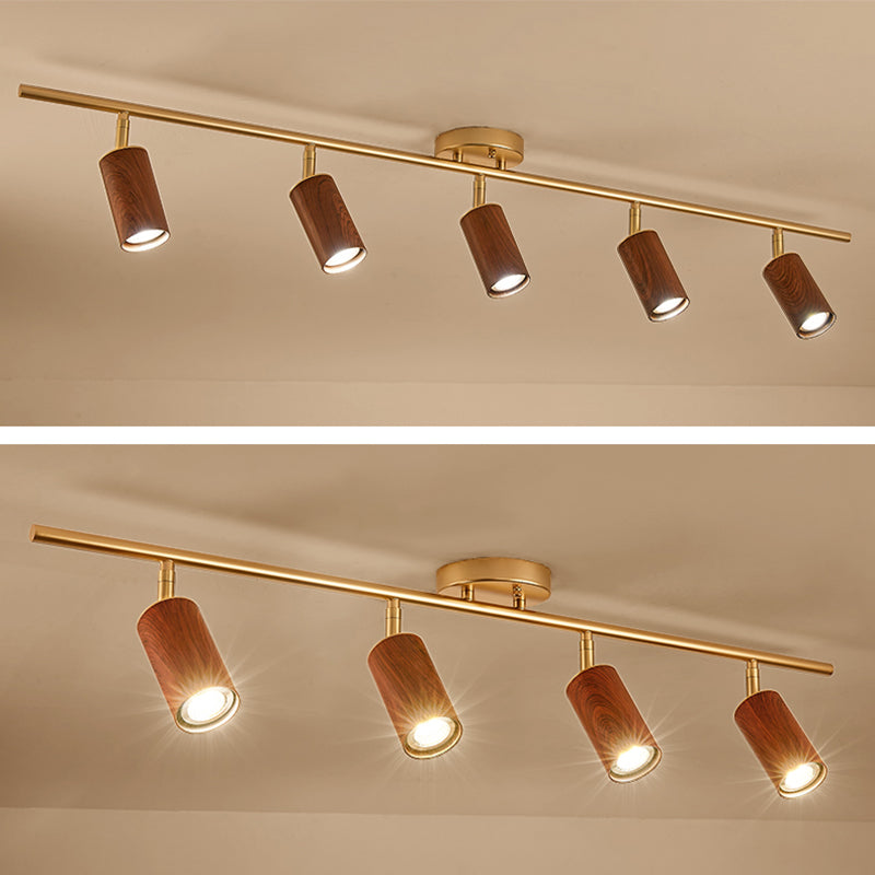 Modern Minimalist Track Lighting Fixtures New Chinese Walnut Color Household Living Room Bedroom Aisle Surface Mounted Spotlight