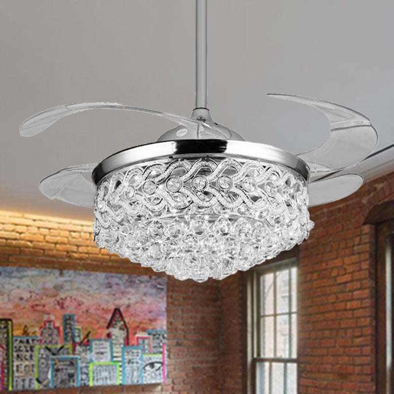 Einfache, sich verjüngte Deckenventilator Leuchte Kristallkugeln Chrom/Gold Finish LED Hanging Lampe mit Frequenzumwandlung/Fernbedienung/Wandsteuerung