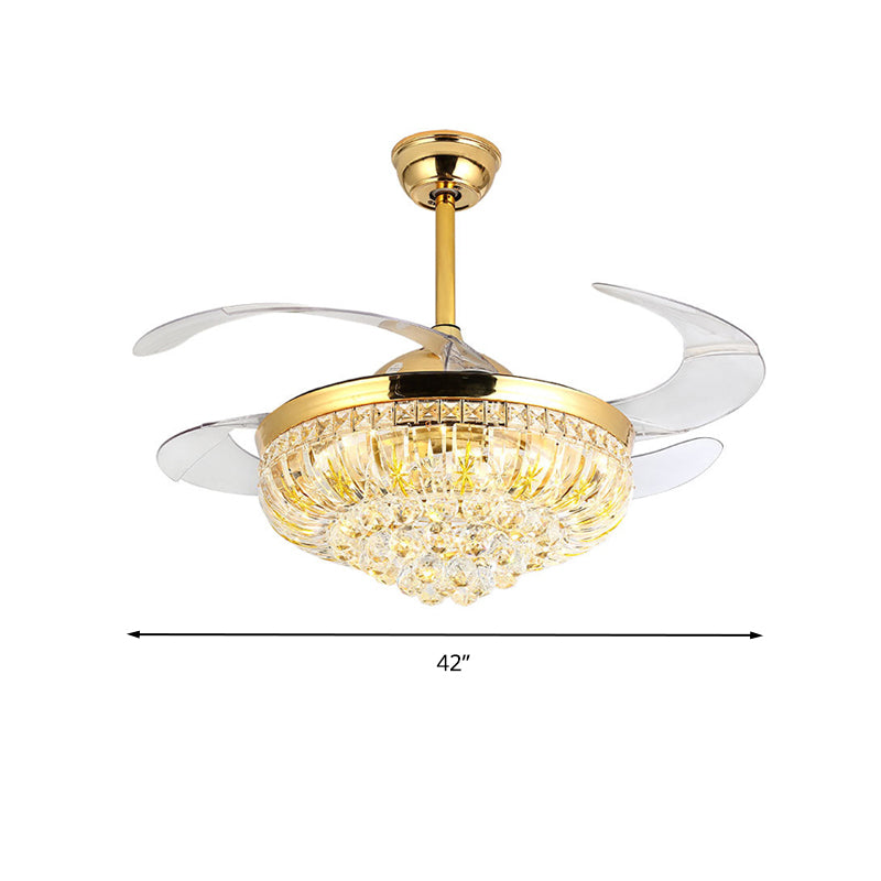Taglio ventola di montaggio a led conico cristallo moderno semifulto dorato elegante con controllo telecomando/controllo/conversione di frequenza della parete