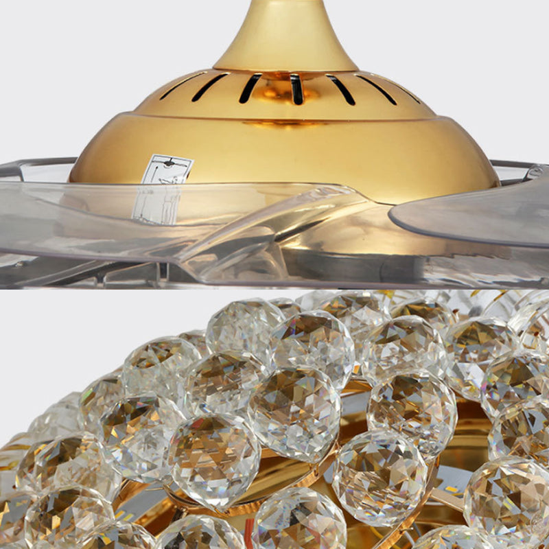 Taglio ventola di montaggio a led conico cristallo moderno semifulto dorato elegante con controllo telecomando/controllo/conversione di frequenza della parete