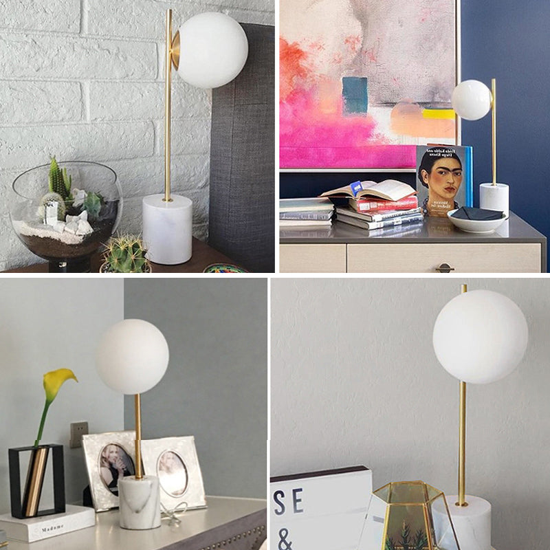 Simplicity Style Frosted Glass Globe Table Lamp White Marble Base Home Decorative Lighting Fixture