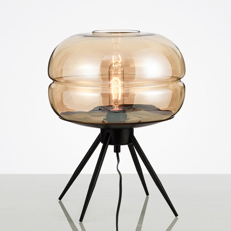 11.5" Wide Drum Glass Table Lamp Nordic Simplicity Style Nightstand Light with Black Metal Tripod Base