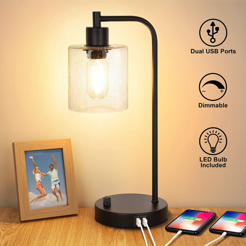 Industriële trommeltafel lichtglas 1 lichte tafellamp