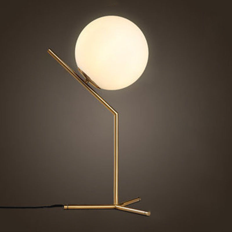 Modern Global Table Light White Glass 1 Light Table Lamp with Metal Backplate
