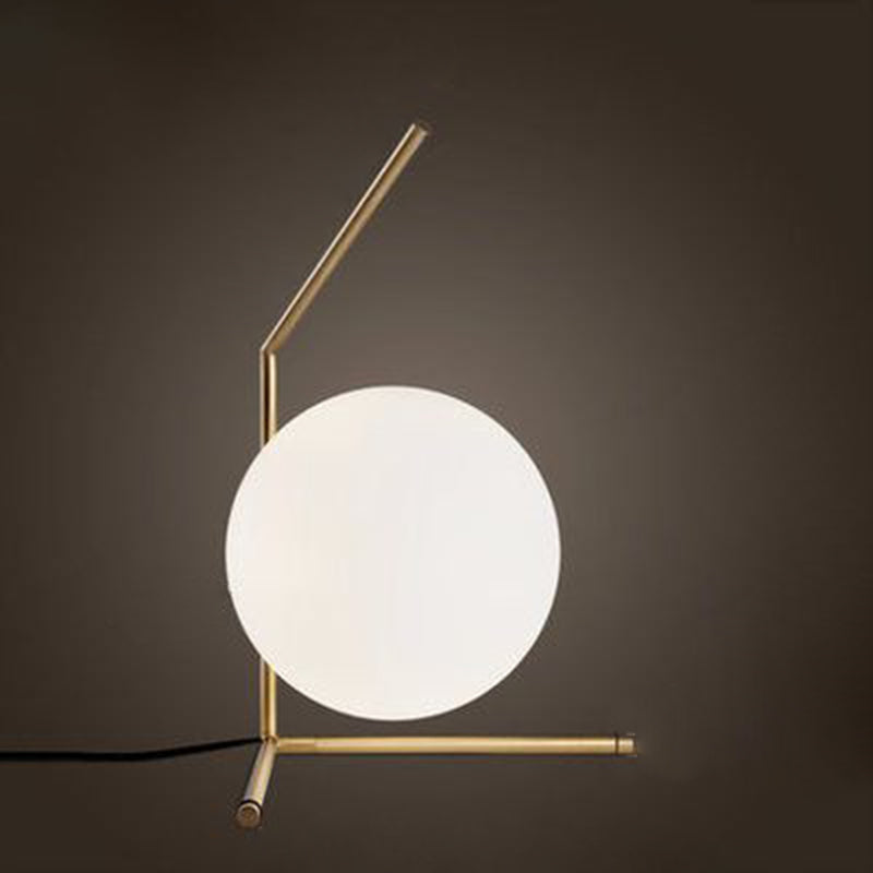 Modern Global Table Light White Glass 1 Light Table Lamp with Metal Backplate