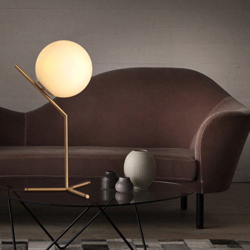 Modern Global Table Light White Glass 1 Light Table Lamp with Metal Backplate