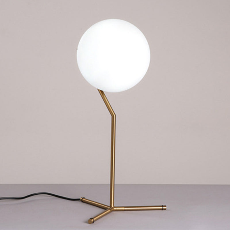 Modern Global Table Light White Glass 1 Light Table Lamp with Metal Backplate