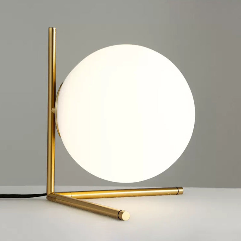 Modern Global Table Light White Glass 1 Light Table Lamp with Metal Backplate