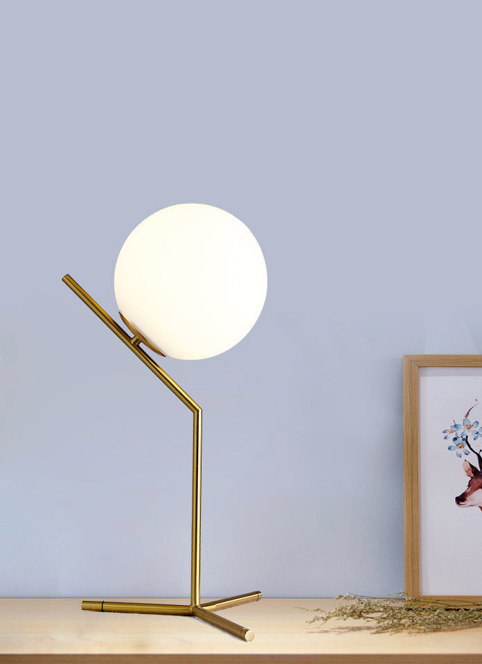 Modern Global Table Light White Glass 1 Light Table Lamp with Metal Backplate