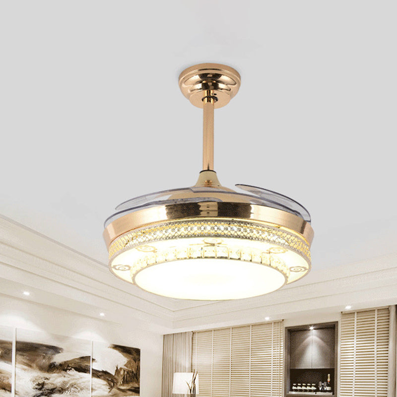 Luce a ventola a led rotonda in oro Light Minimal Wall Control/Remote Control/Frequenza Crystal Semi-Monte Lampada in bianco/Cambia del colore