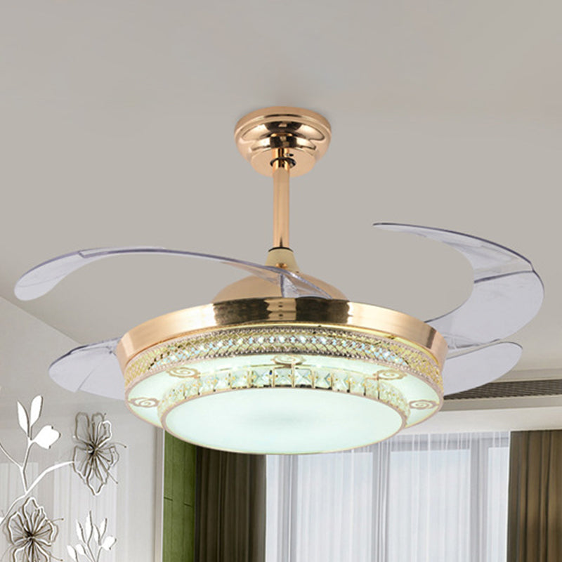 Gouden ronde LED-plafondventilator Licht Minimale wandregeling/afstandsbediening/frequentie Converteerbare kristal semi-montagelamp in wit/kleurveranderend licht