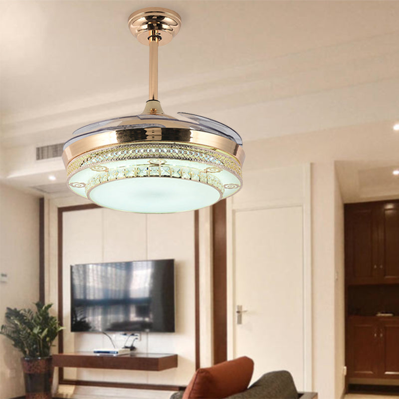 Luce a ventola a led rotonda in oro Light Minimal Wall Control/Remote Control/Frequenza Crystal Semi-Monte Lampada in bianco/Cambia del colore