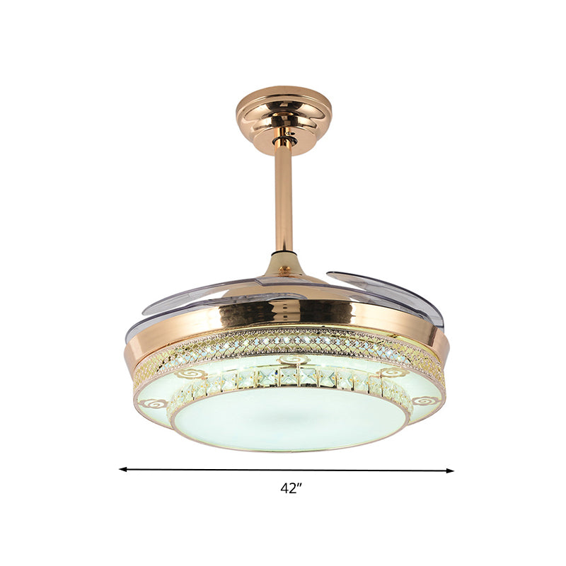 Gouden ronde LED-plafondventilator Licht Minimale wandregeling/afstandsbediening/frequentie Converteerbare kristal semi-montagelamp in wit/kleurveranderend licht
