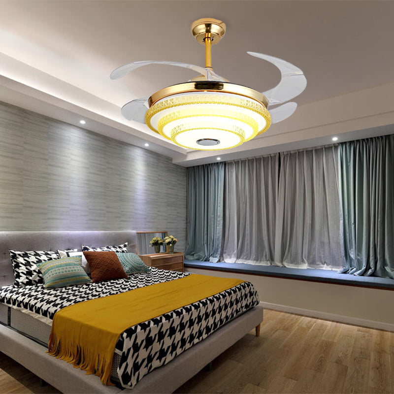 Sich verjüngter kristallverklemmter Lüfterlicht moderne LED Gold Halbmontagelampe mit Bluetooth -Lautsprecher und Fernbedienung/Wandsteuerung/Frequenzumwandlung