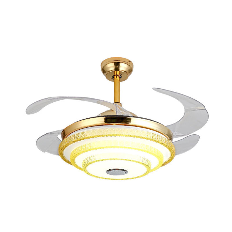 Sich verjüngter kristallverklemmter Lüfterlicht moderne LED Gold Halbmontagelampe mit Bluetooth -Lautsprecher und Fernbedienung/Wandsteuerung/Frequenzumwandlung