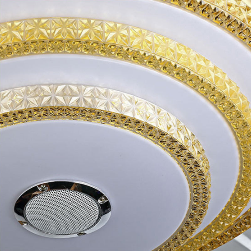 Sich verjüngter kristallverklemmter Lüfterlicht moderne LED Gold Halbmontagelampe mit Bluetooth -Lautsprecher und Fernbedienung/Wandsteuerung/Frequenzumwandlung
