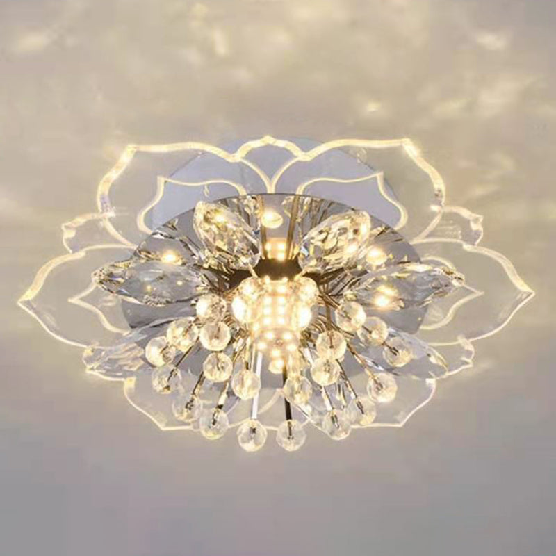 Flower-shaded Flush Mount Ceiling Light Fixture Modern Crystal Flushmount Recessed Lighting