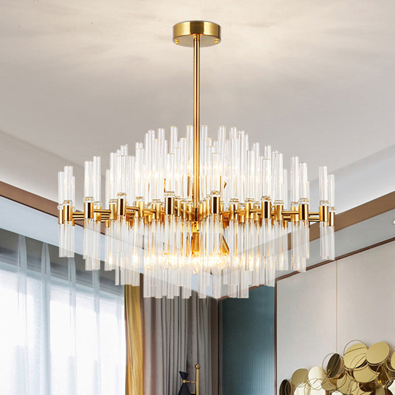 Round Ridged Clear Crystal Pendant Ceiling Light Postmodern 8 Lights Gold Chandelier Lamp